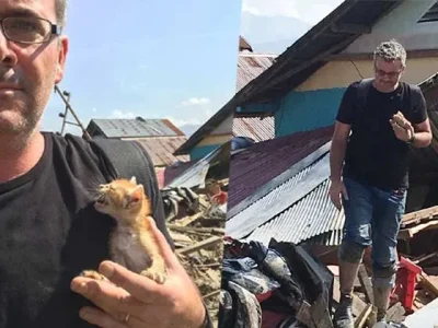 pahlawan-gempa-palu-selamatkan kucing james massola