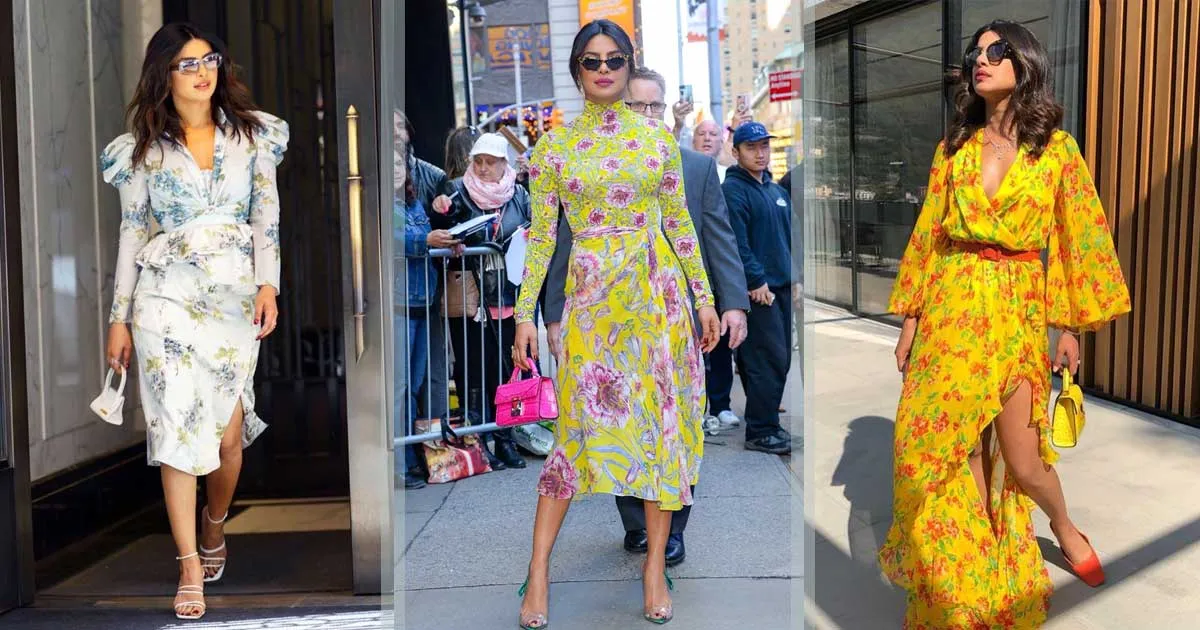 7 Inspirasi OOTD dengan Gaun Floral Warna-warni Ala Priyanka Chopra
