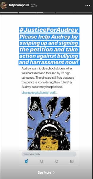 dukungan tatjana saphira untuk audrey justice for audrey
