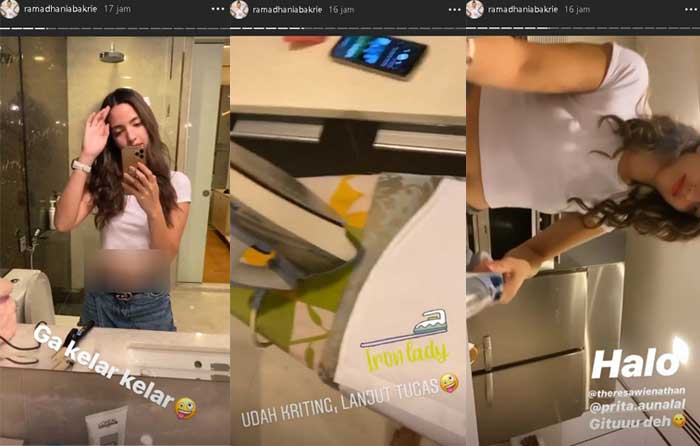 Nia Ramadhani setrika baju
