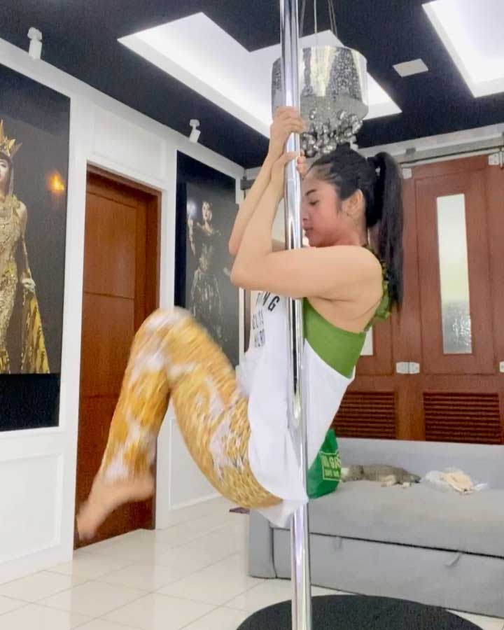dewi-perssik-olahraga-pole-dance