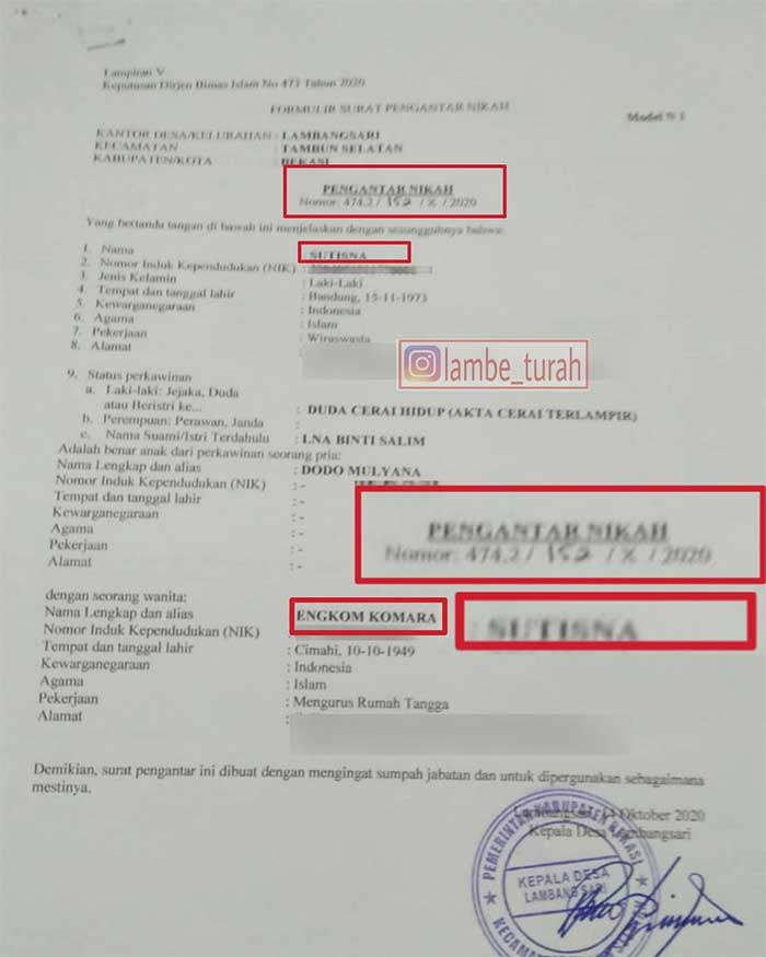 Surat nikah Sule