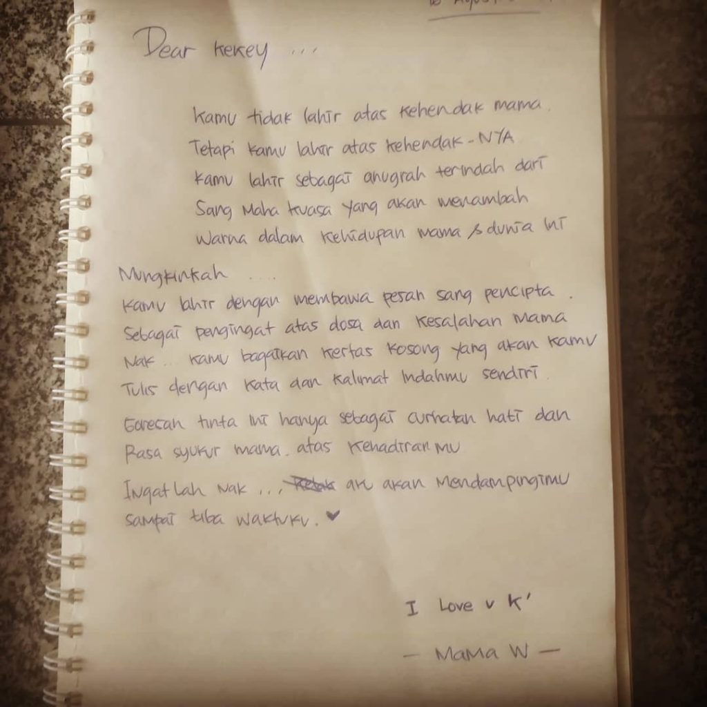 surat wenny ariani untuk kekey putri anak perempuan rezky adhitya