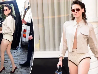 Penampilan Kristen Stewart mengikui tren busana tanpa celana. Foto: Dok. GC Images