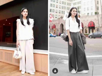 Ciri khas Sandra Dewi suka memakai celana baggy. (Foto: Kolase dari Instagram@Sandradewi8)