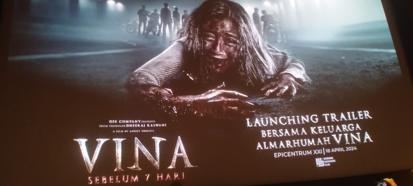 Tampilan layar pada saat launching trailer film Vina: Sebelum 7 Hari. (Foto: Bayu/Nyata)