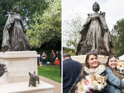 Peresmian patung ikonik mendiang Ratu Elizabeth II di Oakham, Rutland, East Midlands, Inggris. (Foto: Paul Tonge/Getty Images/DailyMail)