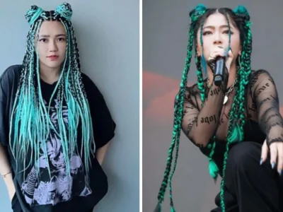 Gaya rambut baru Via Vallen model cornrow senada dengan DJ asal Taiwan, RayRay. (Foto: Instagram @viavallen/@djrayraytaiwan)