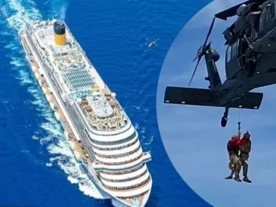 Aksi penyelamatan pasien kritis di kapal pesiar Carnival Venezia. Foto: Dok.USAF/SNWF