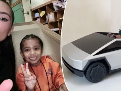 HADIAH ULTAH: Anak Kim Kardashian dapat mobil mini Tesla. Foto: Dok. Instagram @kimkardashian