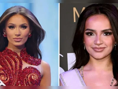 UNDUR DIRI: Miss USA 2023 Noelia Voigt dan Miss Teen USA 2023 UmaSofia Srivastava. (Foto: Getty Images/Fox)