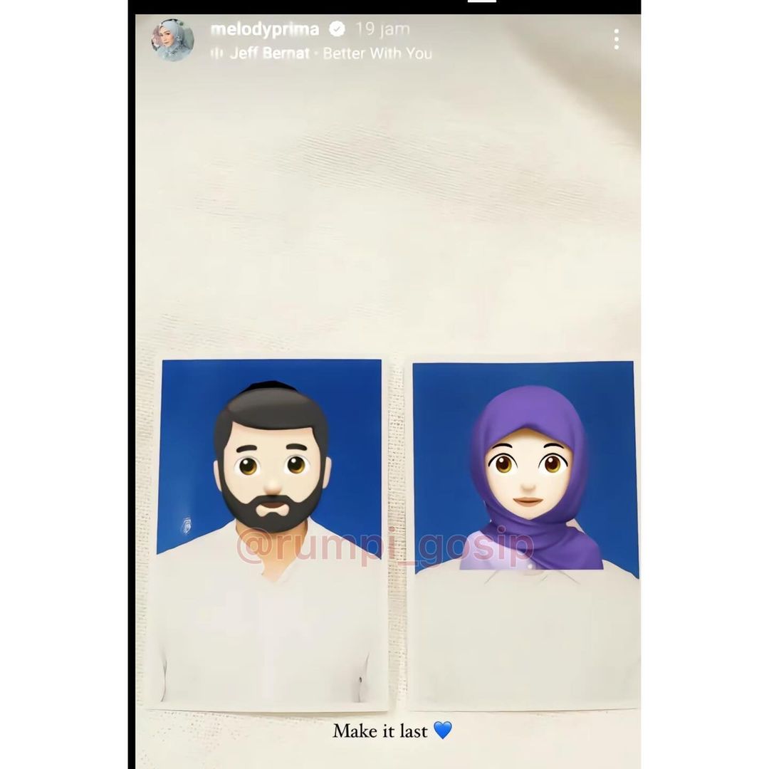 AKAN MENIKAH: Tampak foto Melody Prima bersama pria yang wajahnya ditutupi emoji. (Foto: Instagram story/melodyprima)