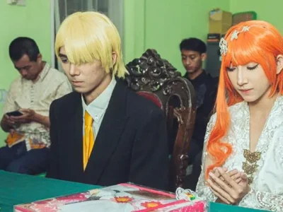 Pengantin asal Malang ini cosplay karakter One Piece. Foto: Dok. Pri Isabel Nurani Kasih/Detik.com
