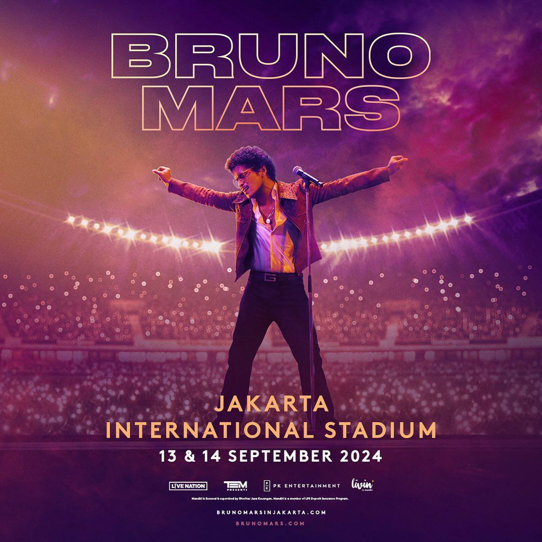 Bruno Mars akan menggelar konser di Jakarta pada tanggal 13 dan 14 September 2024. (Foto: Instagram/pkentertainment.id)