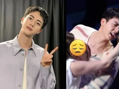 Momen saat oknum ARMY mencoba mencium Jin BTS. (Foto : kolase Instagram/jin dan TikTok/showbiz.pv)