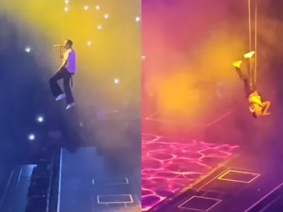 Chris Brown bergelantung di udara dalam waktu lama disebabkan kesalahan teknis. (Foto: TikTok/terriem89)