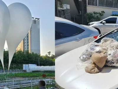 Korea Utara kembali menerbangkan ratusan balon yang mengangkut sampah ke Korea Selatan pada Minggu (2/6). (Foto: Yonhap News)