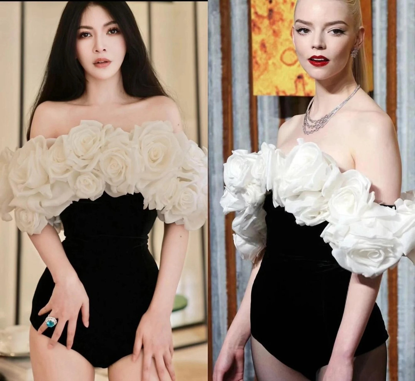 Lulu dan aktris asal Inggris Anya Taylor-Joy mengenakan pakaian yang sama. Foto: Instagram@iammadamlulu