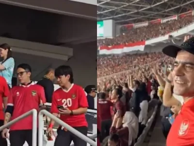JADI KONTROVERSI: Penampakan legenda Timnas Cristian Gonzales di tribun umum GBK menjadi perbincangan, ketika para artis diberi akses VIP. (Foto: X/mafiawasit)