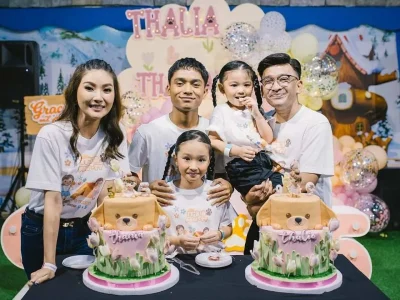 Ruben Onsu dan Sarwendah tampak merayakan ulang tahun anaknya, Thania dan Thalia. (Foto: Instagram/Rubensonu)