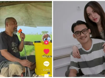 Pak Ndul parodikan aksi panggung Gilga Sahid. Foto : Instagram/kolase