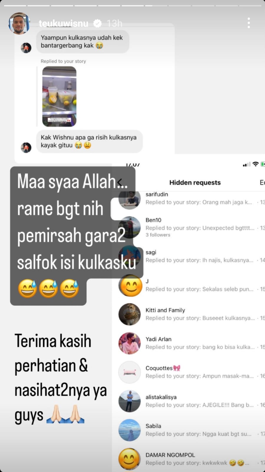 Komentar netizen melihat kulkas Teuku Wisnu yang kotor. Foto: Dok. Instagram @teukuwisnu