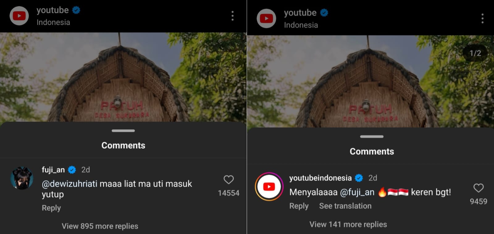 Komentar di kolom postingan YouTube soal Fuji. Foto: Dok. Instagram YouTube