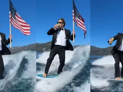 Tampil dengan penuh gaya, Mark Zuckerberg memamerkan video dirinya sedang surfing sambil minum bir dan membawa bendera Amerika Serikat. (Foto: Instagram/zuck)