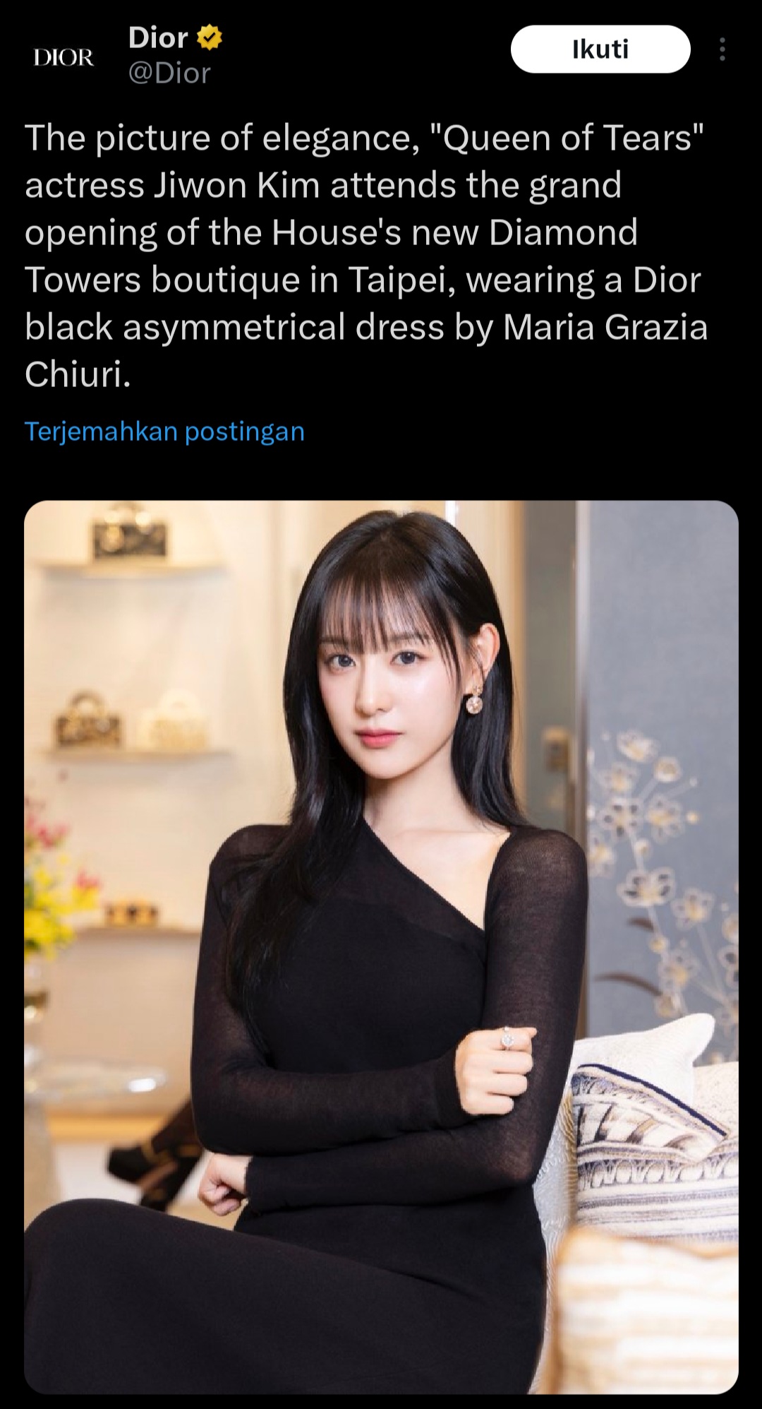 Postingan Dior baru soal Kim Ji Won. Foto: Dok. X @Dior