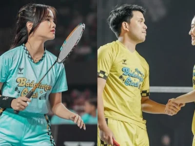 Fuji, Thariq, dan Aaliyah saat lomba badminton. Foto: Dok. Kolase Instagram @fuji_an, @aaliyah.massaid