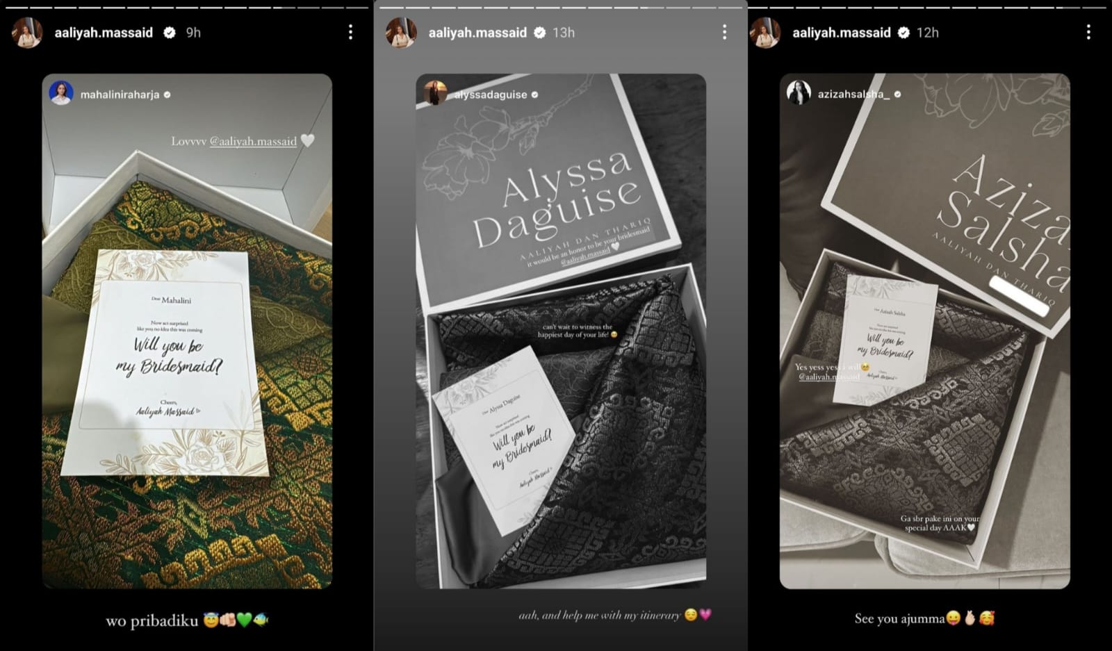 Beberapa selebriti yang akan menjadi bridesmaid di pernikahan Aaliyah. Foto: Dok. Instagram @aaliyah.massaid