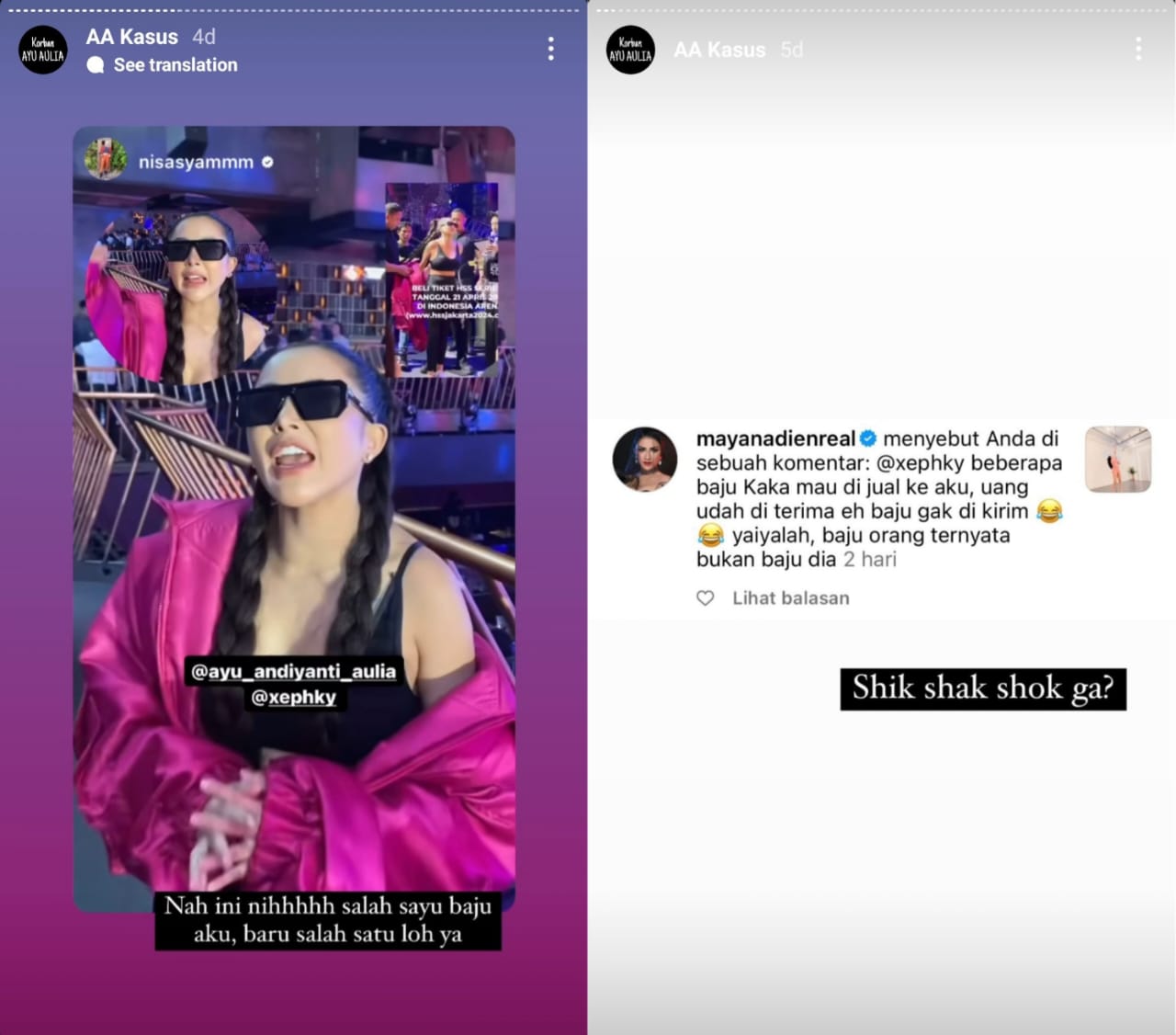 Unggahan bukti Ayu Aulia tak kembalikan baju dari stylist Siti Badriah. Foto: Dok. Instagram @xephky