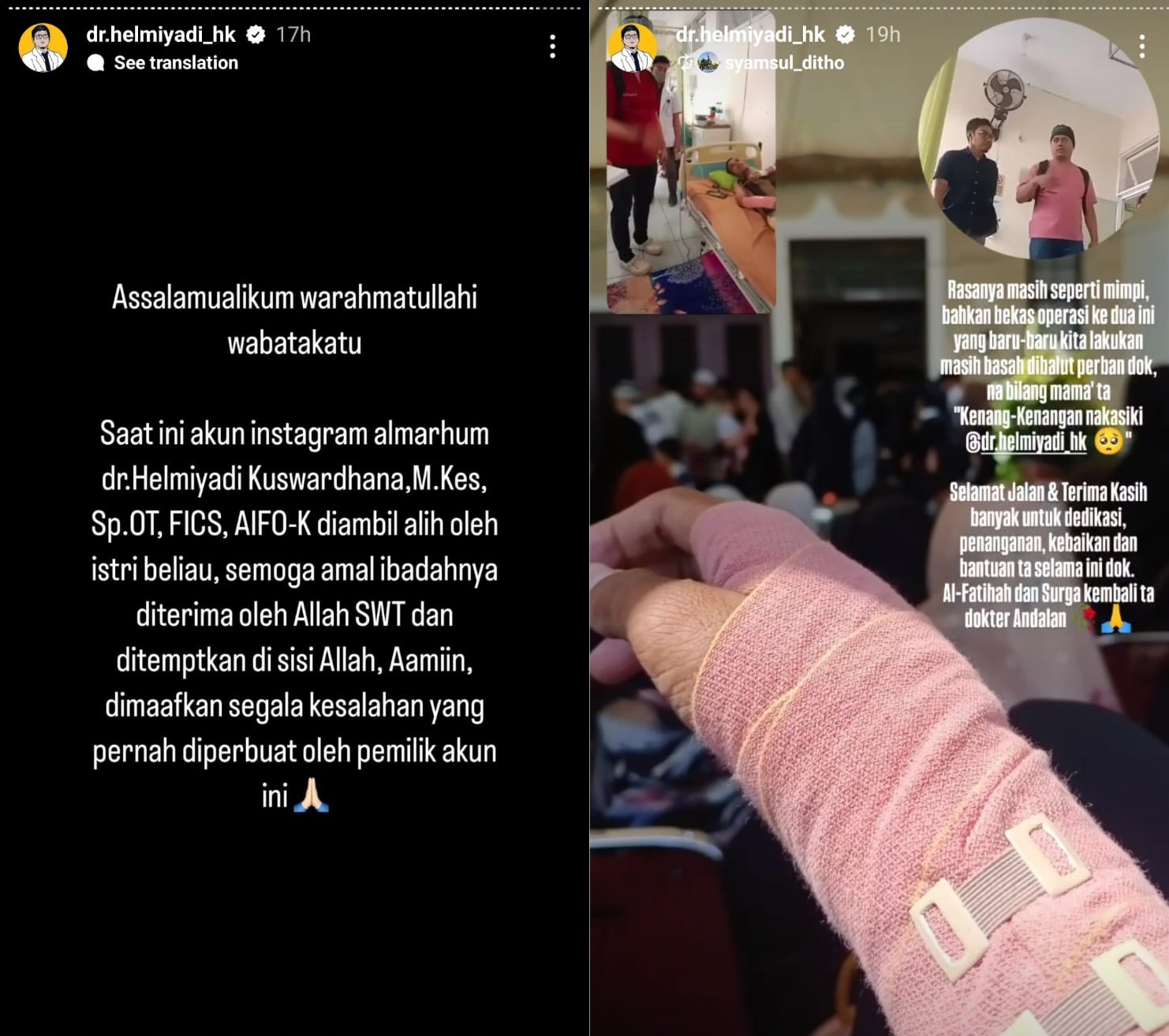 Instagram dokter Helmiyadi yang kini diambil alih oleh istrinya. Foto: Dok. Instagram @dr.helmiyadi_hk
