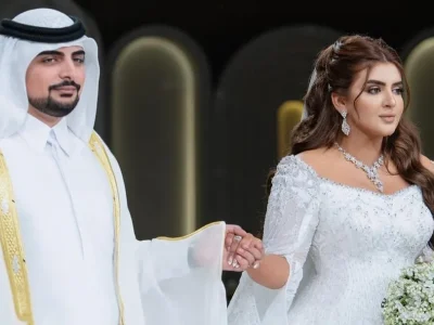 Sheikha Mahra (kanan) saat menikah dengan Sheikh Mana. Foto: Dok. Hapers Bazaar Arabia