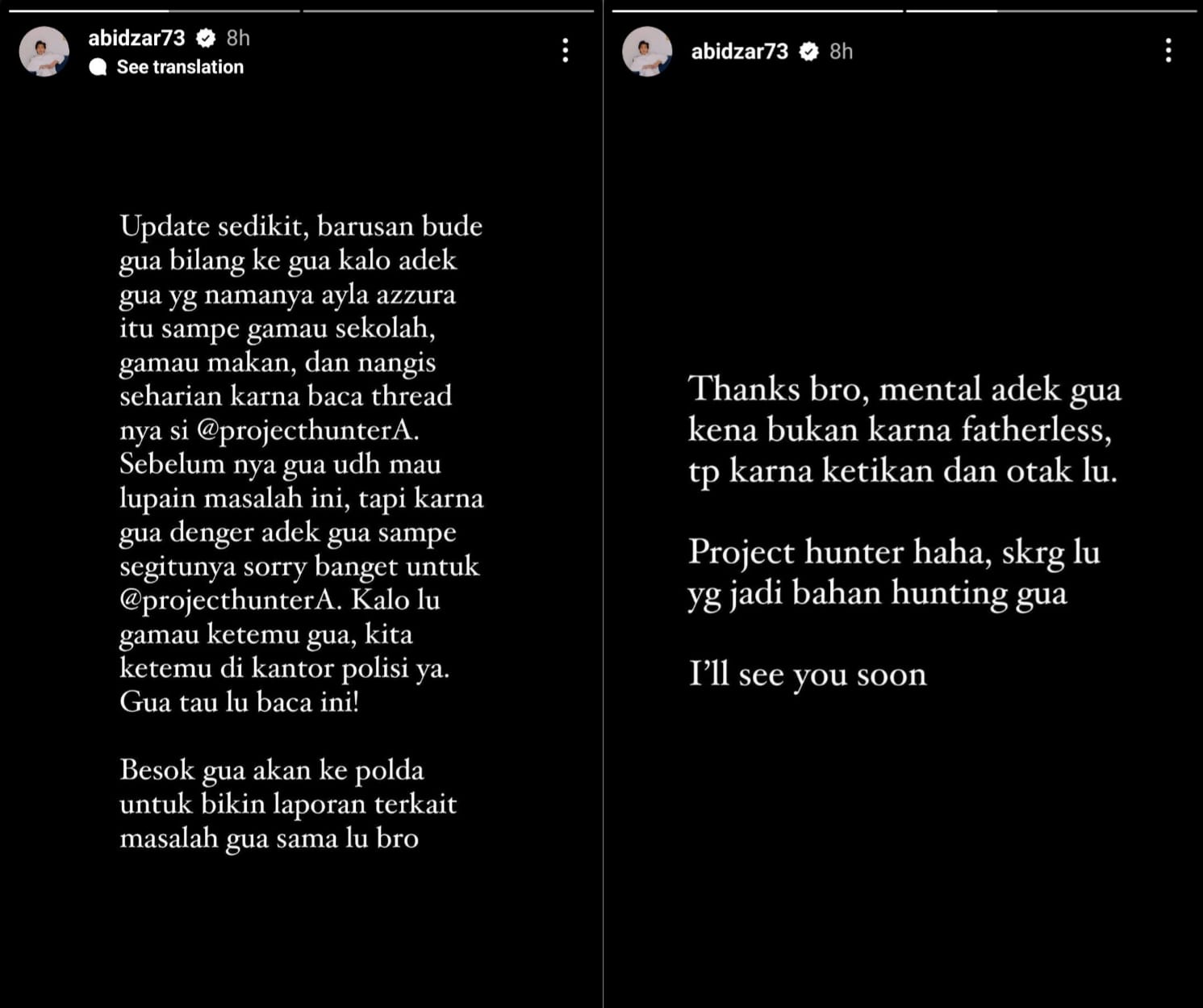Unggahan Abidzar soal adiknya yang terpuruk karena ulah netizen. Foto: Dok. Instagram @abidzar73