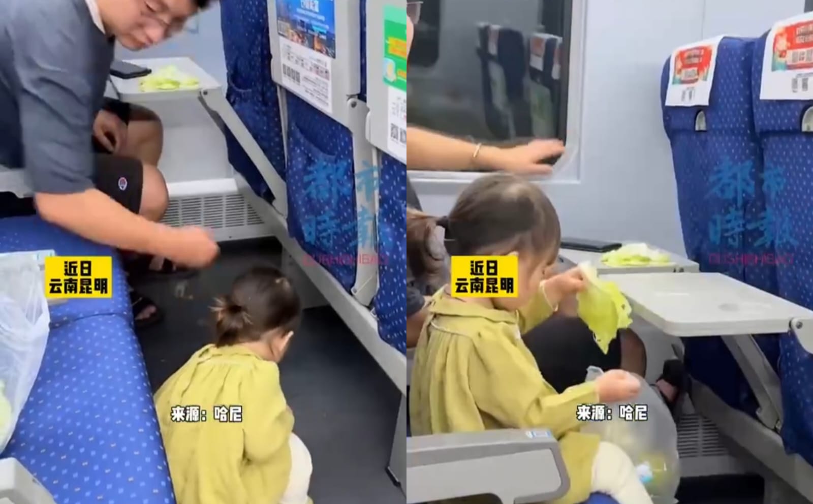 Ayah dan anak membersihkan daun kubis. Foto: Dok. Weibo
