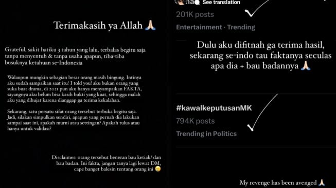 Shania Binti Mahir Hamdun dalam unggahan Story Instagram-nya. Foto : Instagram/shaniabmh
