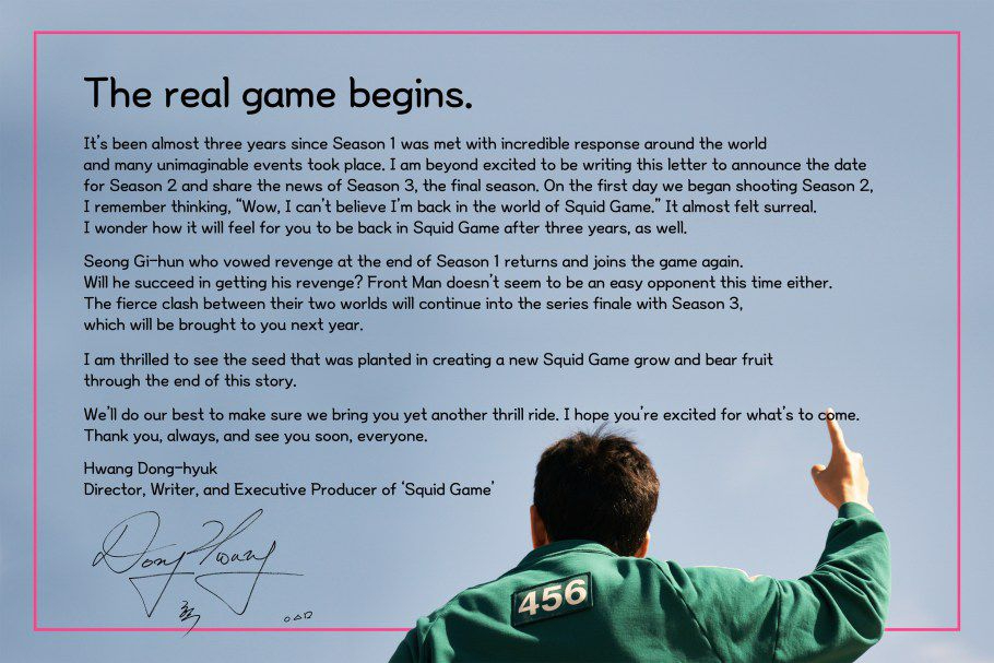 Sutradara Squid Game Hwang Dong Hyuk unggah surat untuk penggemar. (Foto: Instagram/ Squid Game Netflix)