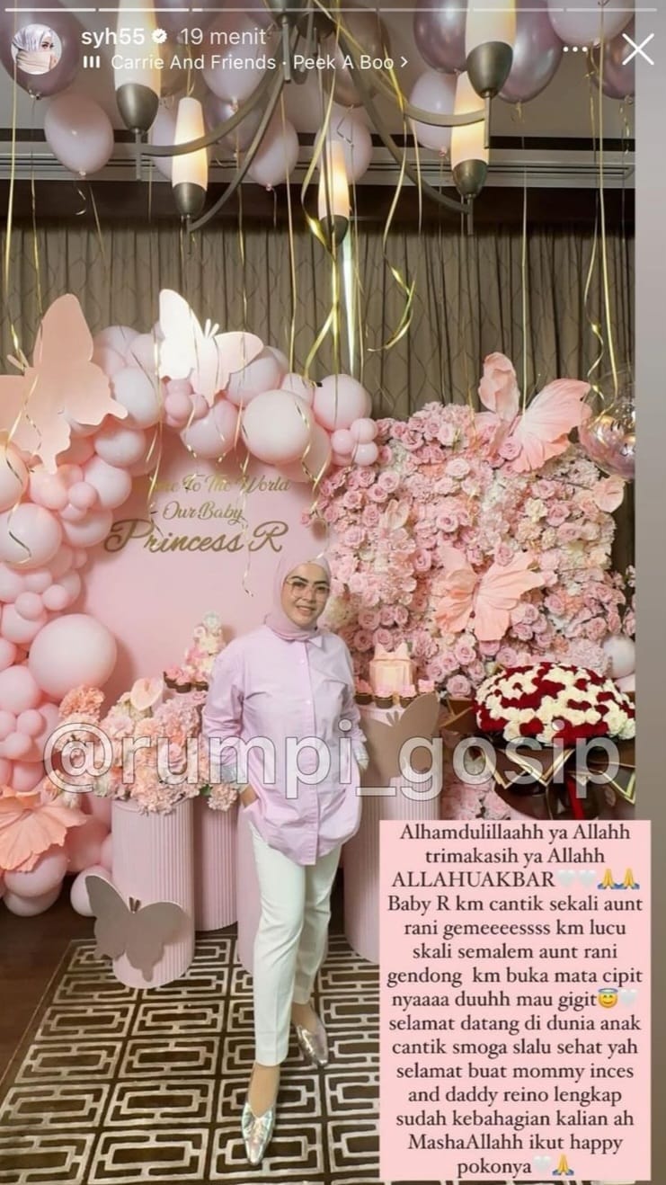 Aisyahrani beri bocoran soal wajah anak Syahrini yang bermata sipit. Foto: Dok. Instagram @rumpi_gosip