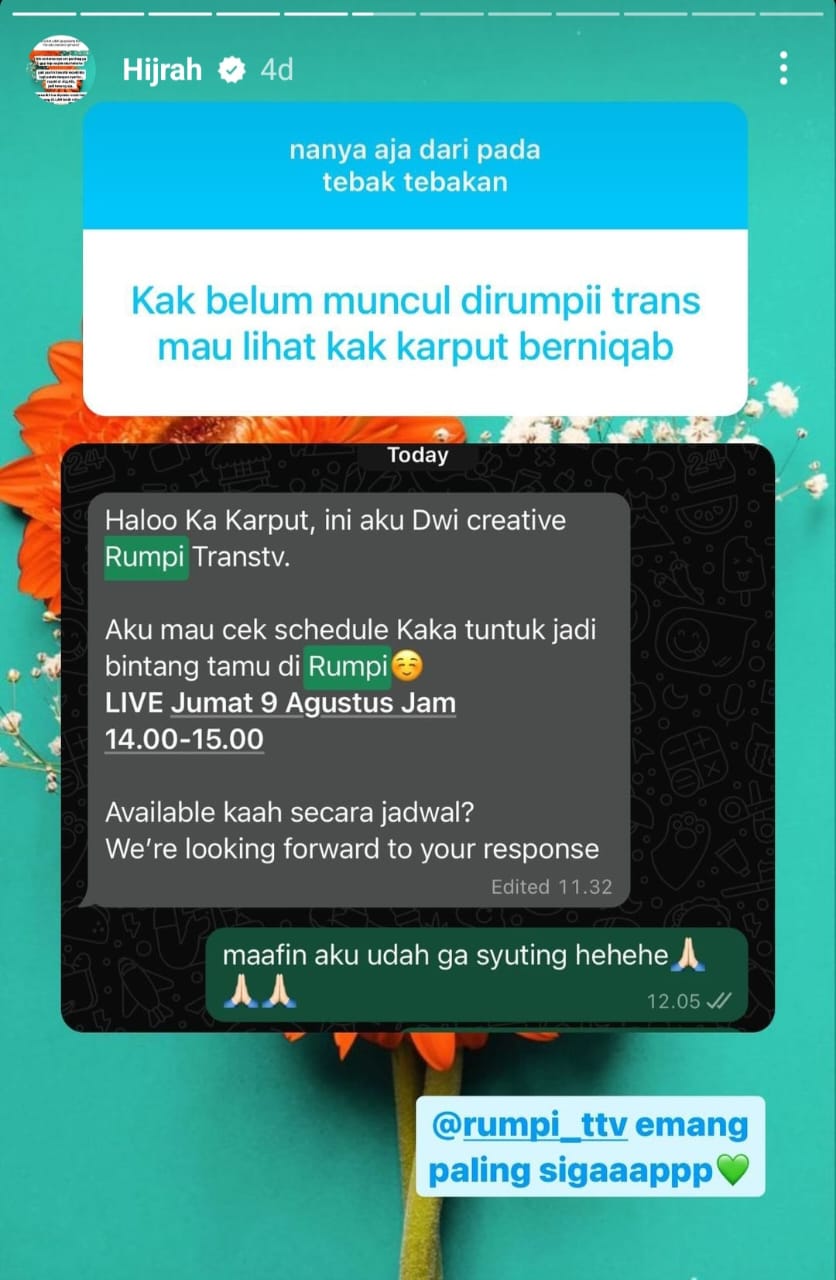Unggahan Kartika yang umumkan pensiun syuting. Foto: Dok. Instagram 