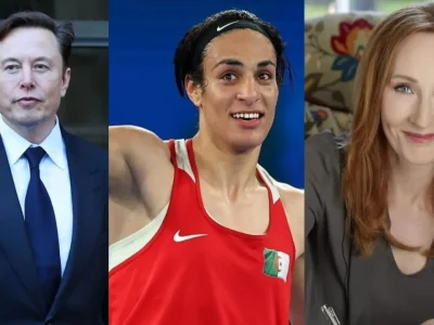 Imane Khelif (tengah) melayangkan gugatan untuk Elon Musk dan J.K Rowling atas tuduhan cyberbullying. Foto: Dok. Kolase Instagram