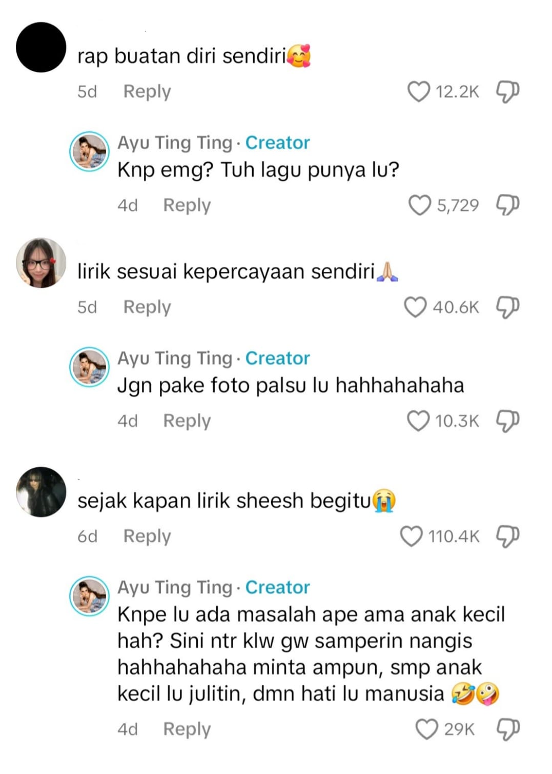 Ayu Ting Ting balas komentar netizen yang menghujat Bilqis. Foto: Dok. TikTok