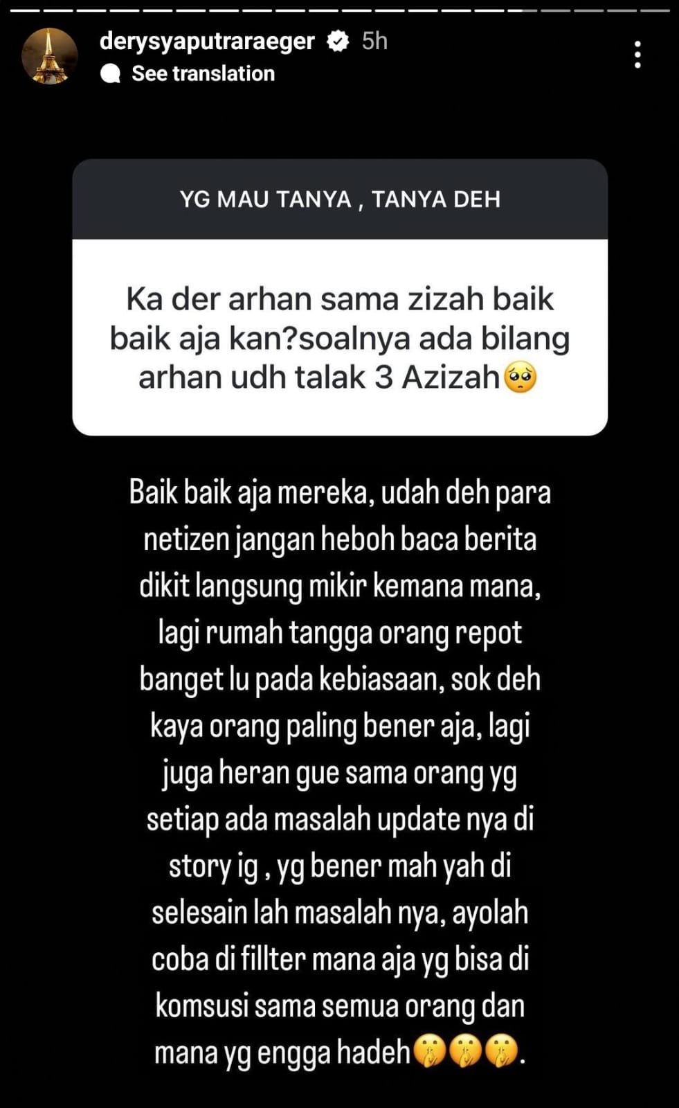 Unggahan Dery, sahabat Arhan dan Azizah. Foto: Dok. Instagram @derysyaputraraeger