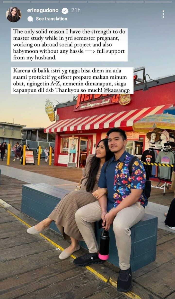 Pujian dari Erina untuk Kaesang. Foto: Dok. Instagram @erinagudono