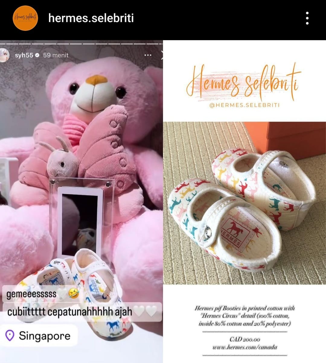 Harga sepatu Hermes punya anak Syahrini. Foto: Dok. Instagram @hermes.selebriti