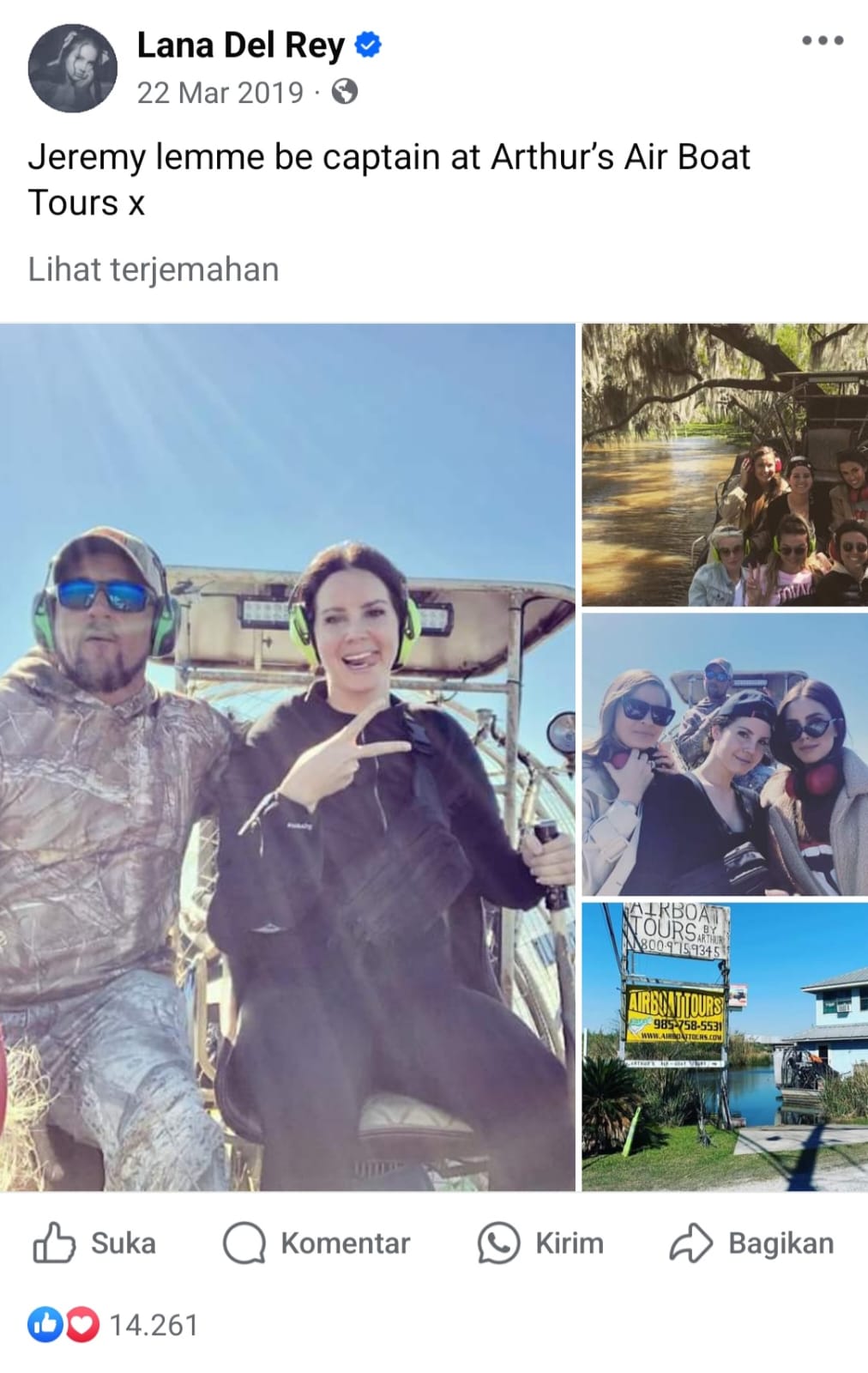 Unggahan Lana bersama Jeremy pada 2019. Foto: Dok. Facebook Lana Del Rey