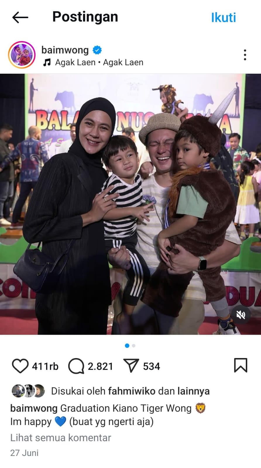 Baim Wong dan Paula di tengah rumor perceraian. (Foto: Instagram/baimwong)