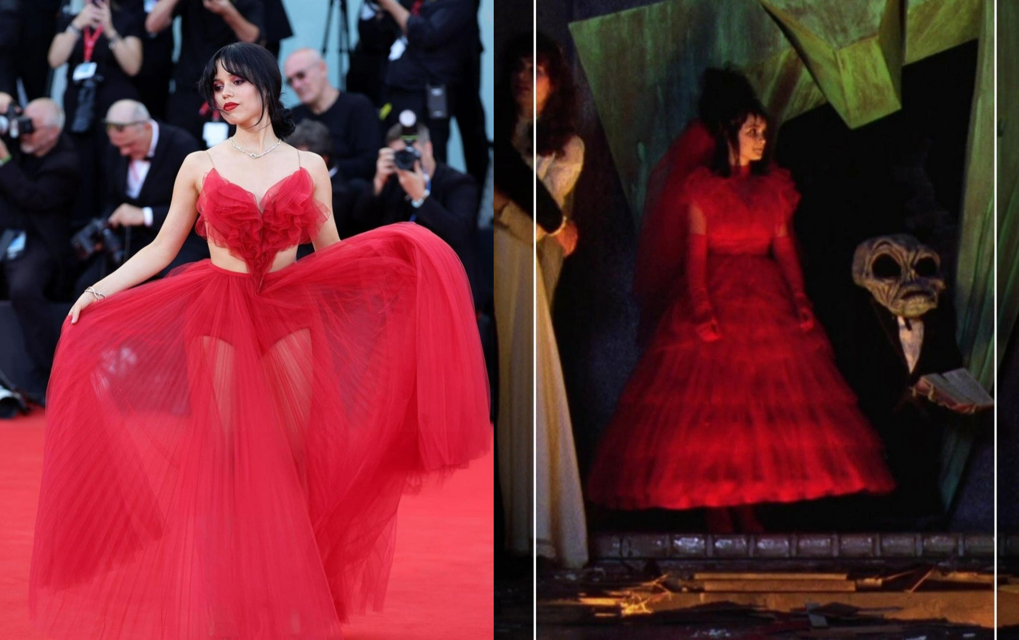 Gaun merah Jenna terinspirasi dari Lydia Deetz. Foto: Dok. Instagram @mrenriquemelendez