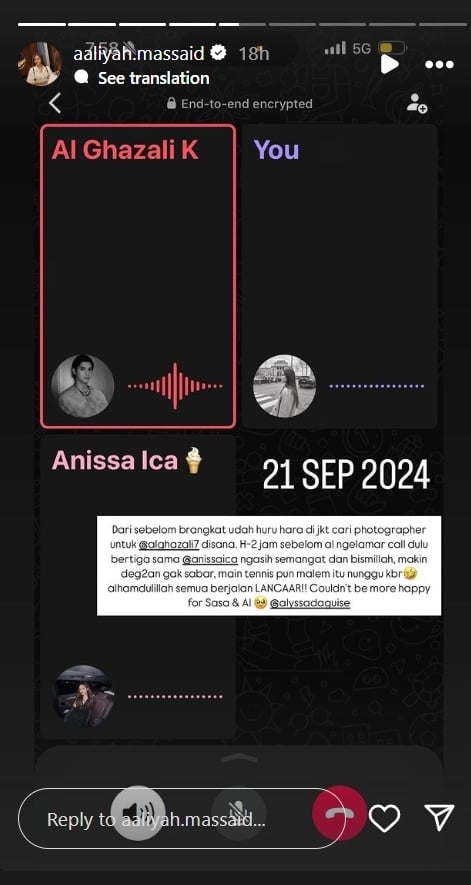 Ada peran Aaliyah Massaid di lamaran Al Ghazali. Foto : Instagram/aaliyahmassaid