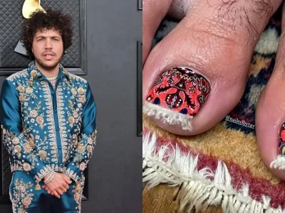 Benny Blanco dan nail art unik motif karpet. Foto: Dok. Kolase Instagram @itsbennyblanco, @nailedbytav
